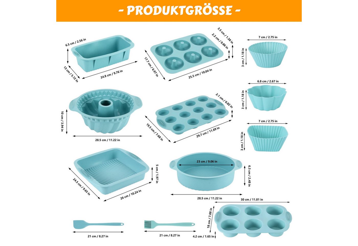 BlingBin Backform 8 Stück Silikon Backformen Set, Kuchenform Muffinform für Backen, (8er Set 8-tlg), Antihaft Springform mit Backpinsel Silikonspatel für Muffin – Bild 2 von 5