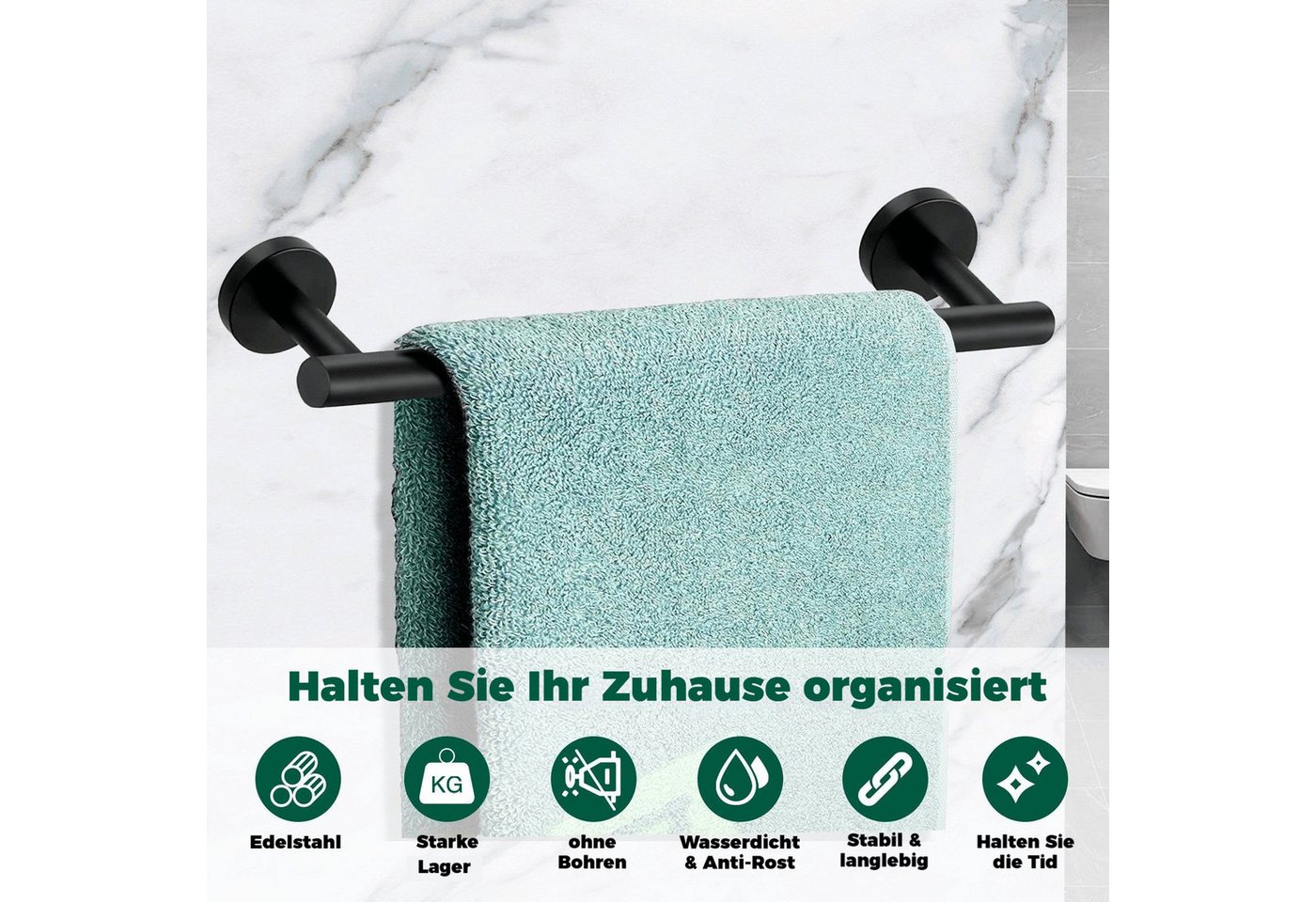 BlingBin Badezimmer-Set 7 IN 1 Handtuchhalter Set Handtuchstange Toilettenpapierhalter, (7er/Set, 7-St., 7pcs), Badezimmer Hardware Set für Badezimmer Küche – Bild 2 von 5