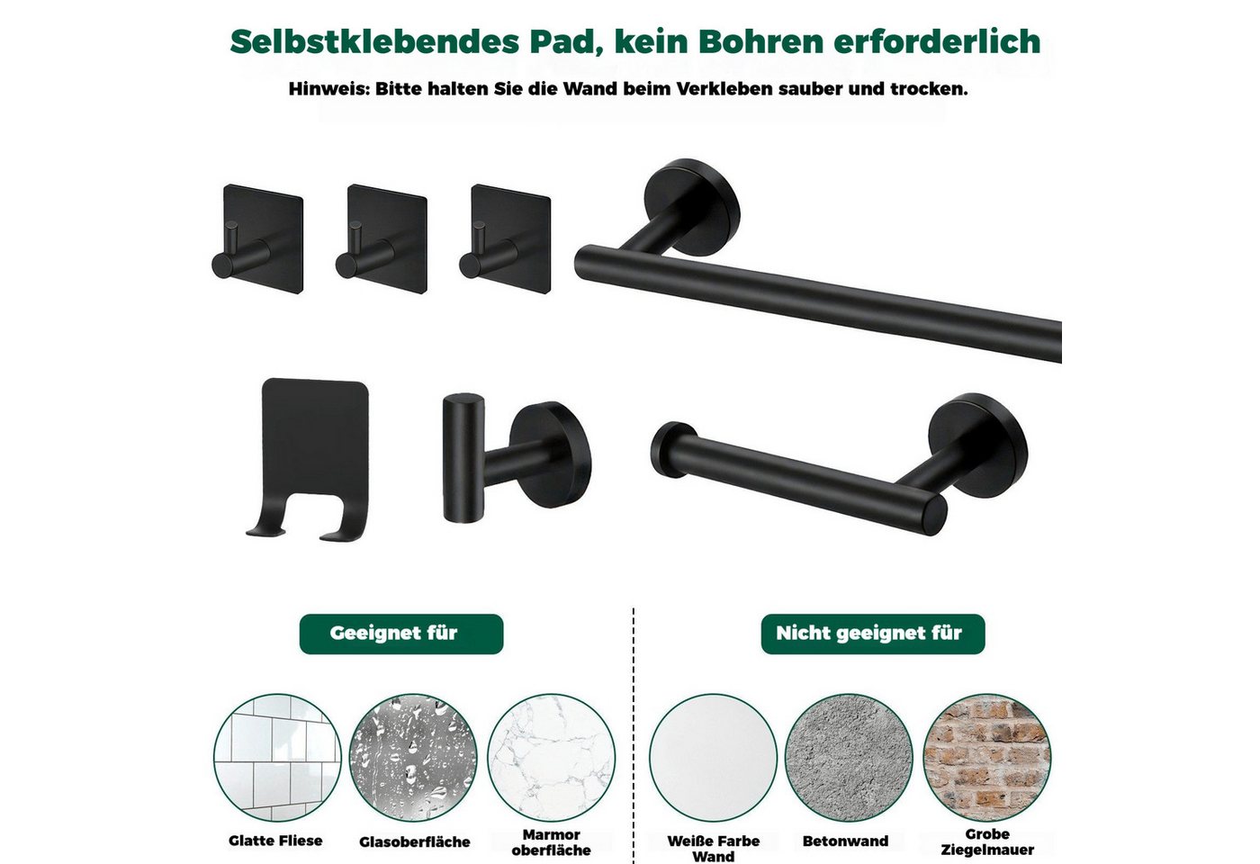 BlingBin Badezimmer-Set 7 IN 1 Handtuchhalter Set Handtuchstange Toilettenpapierhalter, (7er/Set, 7-St., 7pcs), Badezimmer Hardware Set für Badezimmer Küche – Bild 5 von 5