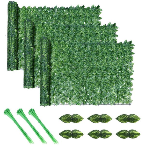 BlingBin Balkonsichtschutz Sichtschutzhecke Windschutz Efeu Sichtschutz Blätterzaun 1x3M (3er Set, 3-St., 300x100cm) Kunsthecken-Sichtschutz, für Balkon und Ter