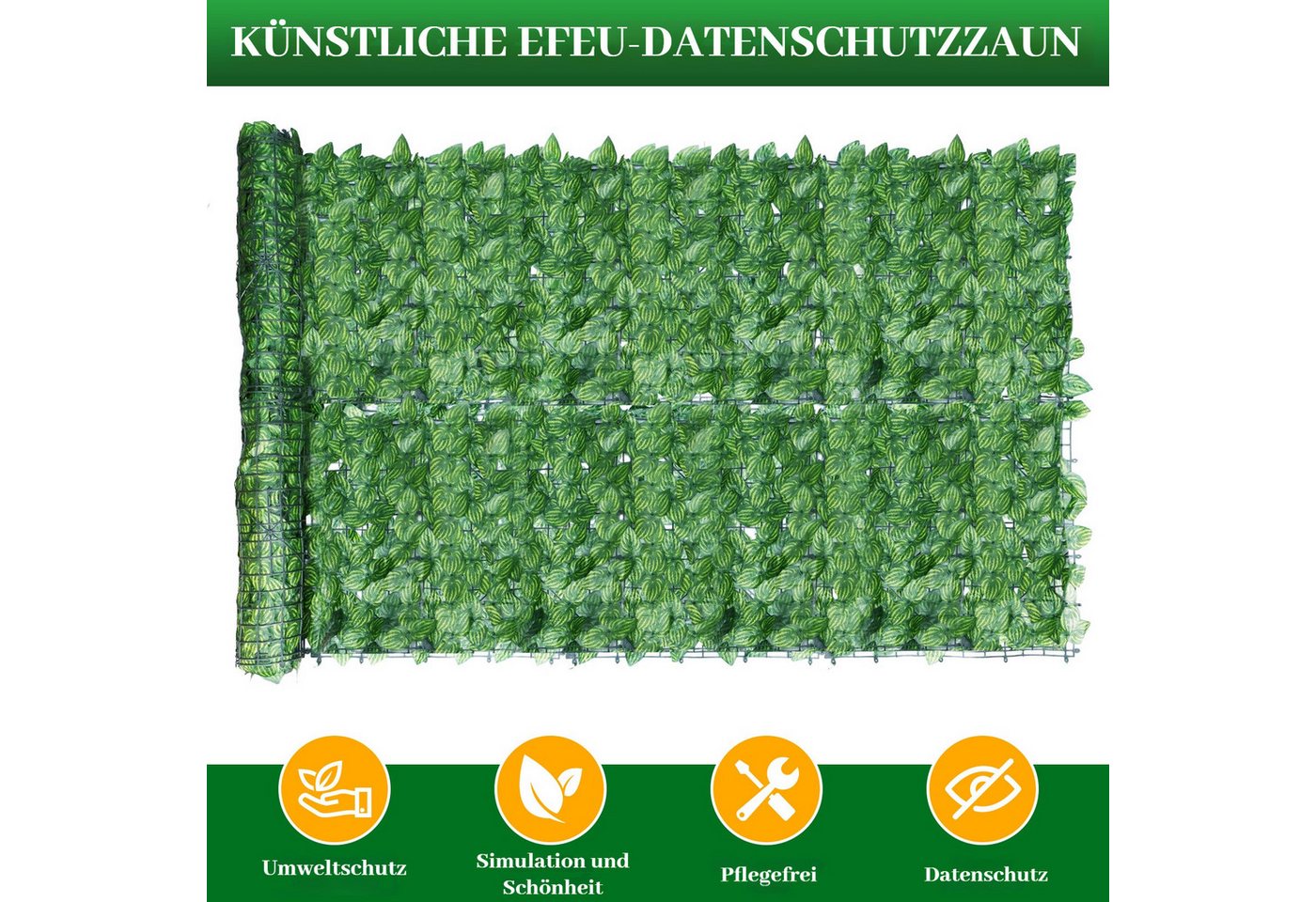 BlingBin Balkonsichtschutz Sichtschutzhecke Windschutz Efeu Sichtschutz Blätterzaun 1x3M (3er Set, 3-St., 300x100cm) Kunsthecken-Sichtschutz, für Balkon und Ter – Bild 3 von 5