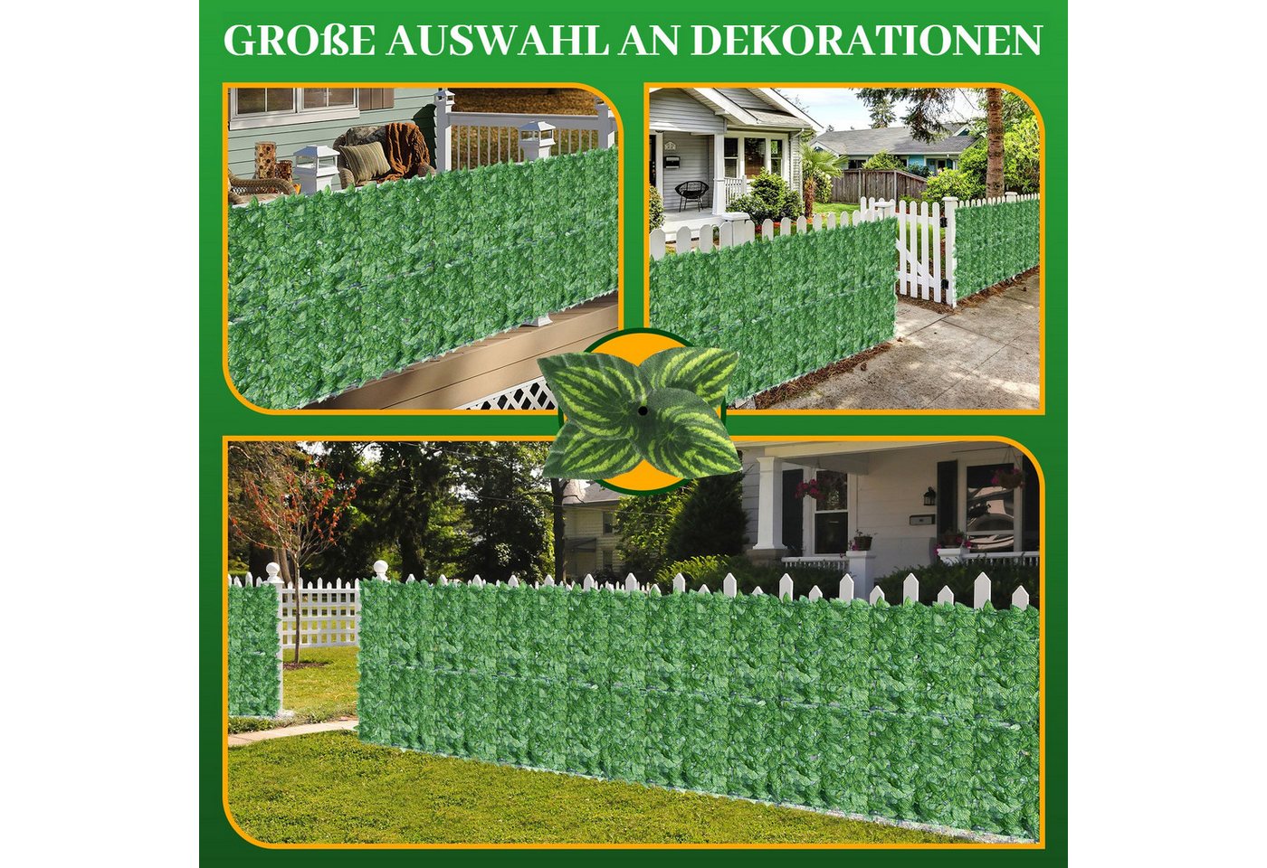 BlingBin Balkonsichtschutz Sichtschutzhecke Windschutz Efeu Sichtschutz Blätterzaun 1x3M (1er Set, 1-St., 300x100cm) Kunsthecken-Sichtschutz für Balkon und Terr – Bild 5 von 5