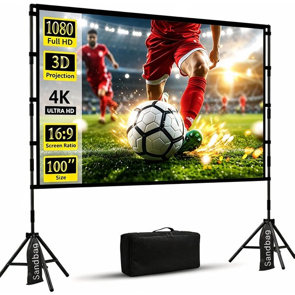 BlingBin Beamer Leinwand 100/120" 16:9 HD 4K/8K Projektionsleinwand mit Stativ Stativleinwand (160 Grad Betrachtungswinkel, Tragbare Doppelseitige Leinwand)