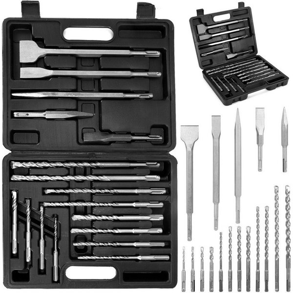 BlingBin Bohrer- und Meißelsatz 17tlg Bohrhammer SDS Plus Bohrer und Meißel Set ink, (SDS-Bohrer-Set – 17-teilig, 17-tlg., mit Bohren und Meißeln im Koffer, Ham