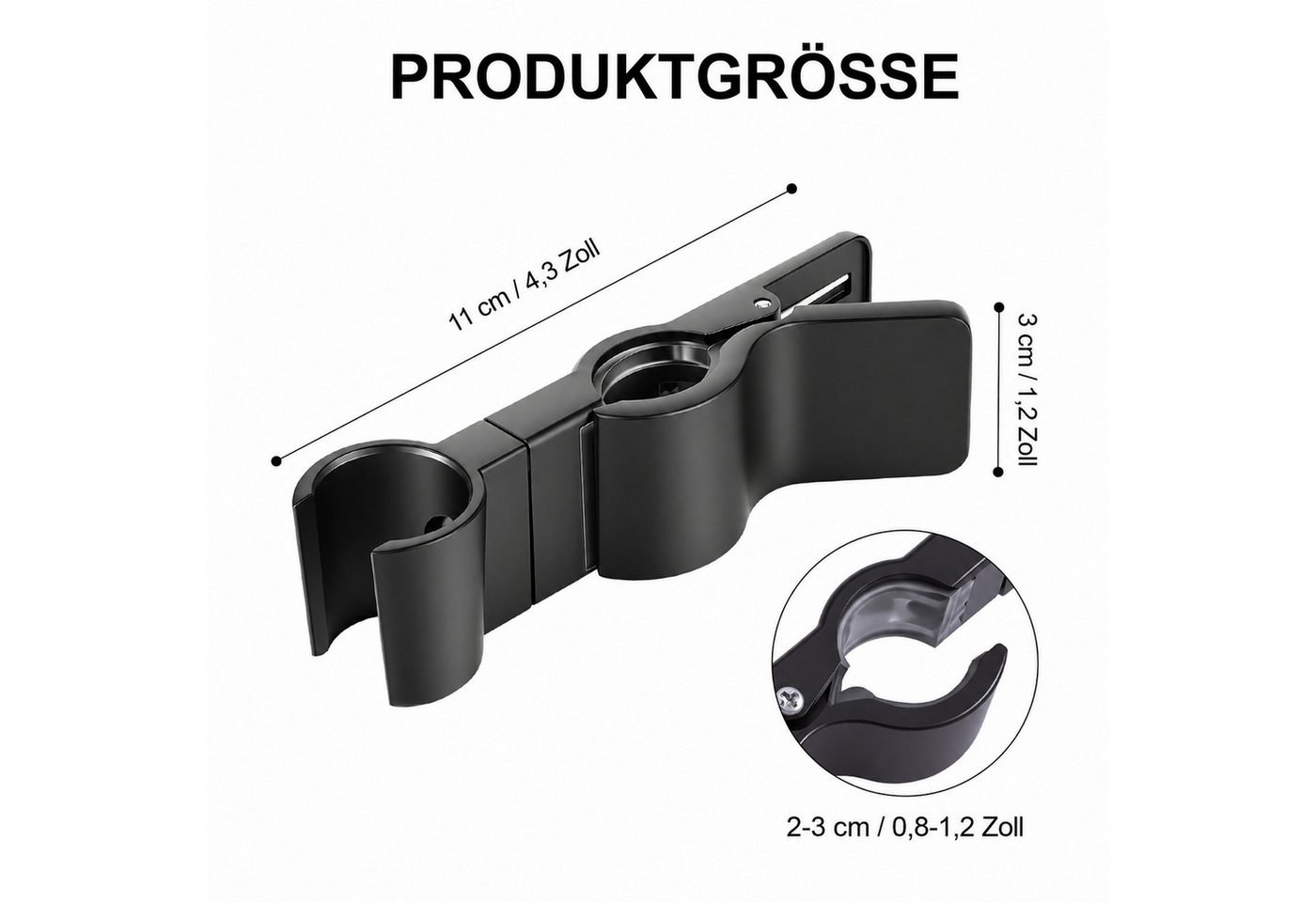 BlingBin Brausehalter Ohne Bohren, 35° Drehbar Duschkopf Halter für 22-25mm Stangen, Verchromte Halterung für Duschkopf, Badezimmer, Schwarz – Bild 2 von 5