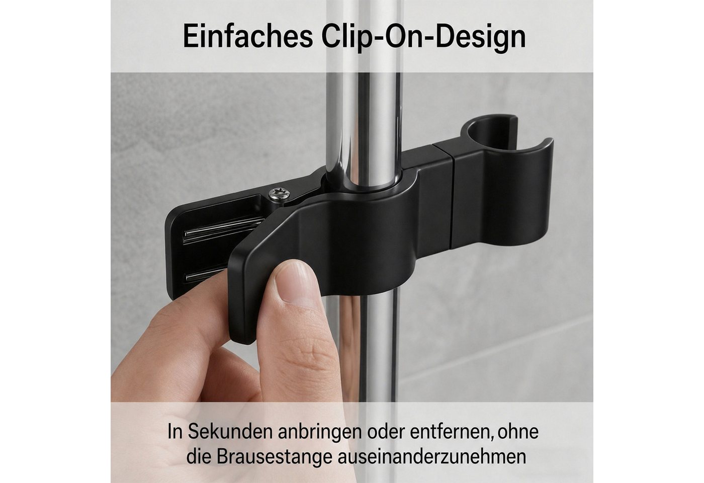 BlingBin Brausehalter Ohne Bohren, 35° Drehbar Duschkopf Halter für 22-25mm Stangen, Verchromte Halterung für Duschkopf, Badezimmer, Schwarz – Bild 3 von 5