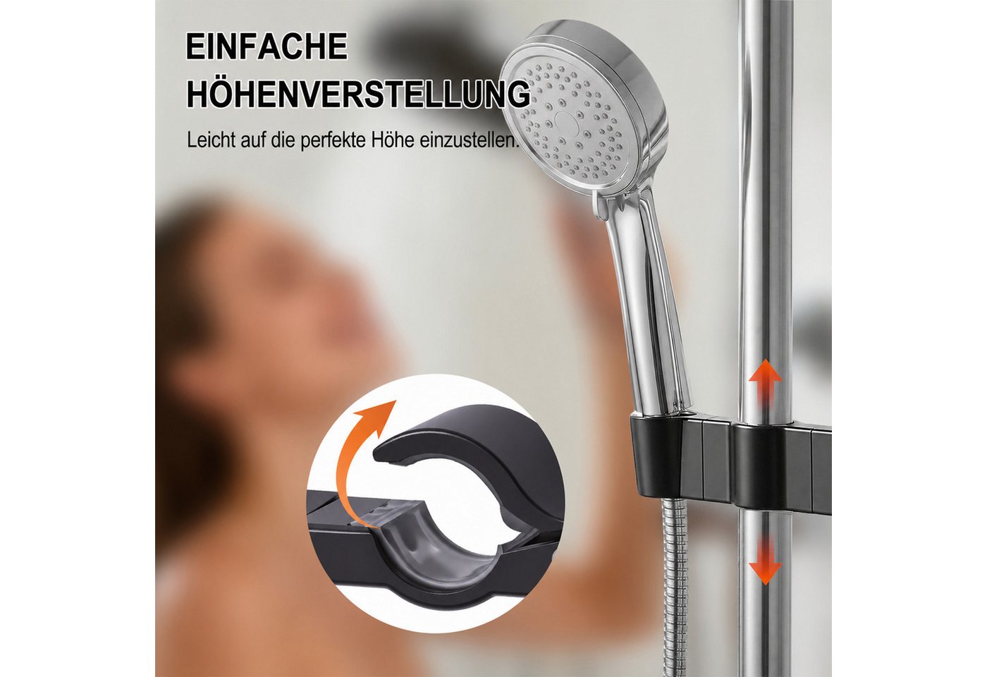 BlingBin Brausehalter Ohne Bohren, 35° Drehbar Duschkopf Halter für 22-25mm Stangen, Verchromte Halterung für Duschkopf, Badezimmer, Schwarz – Bild 4 von 5