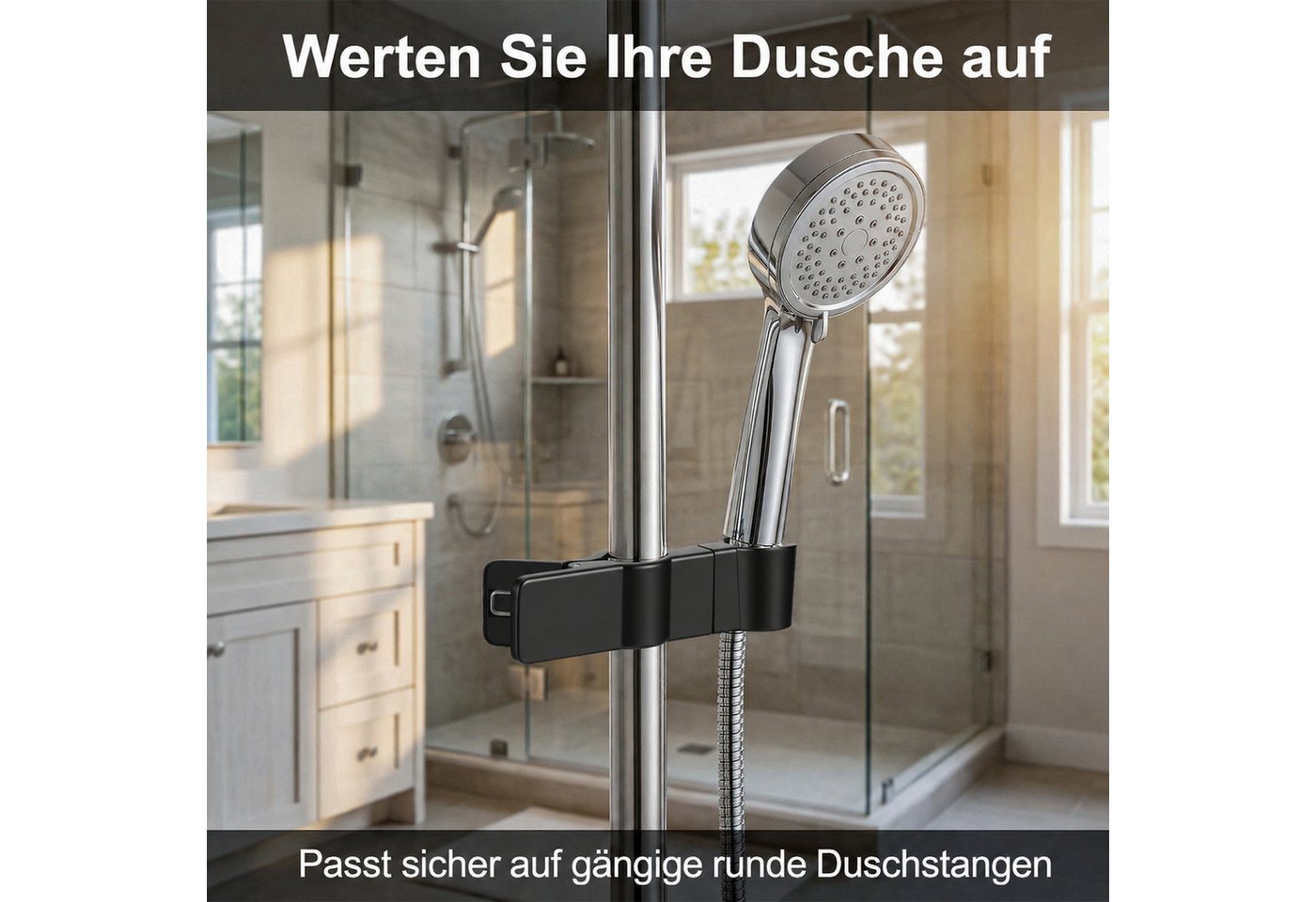 BlingBin Brausehalter Ohne Bohren, 35° Drehbar Duschkopf Halter für 22-25mm Stangen, Verchromte Halterung für Duschkopf, Badezimmer, Schwarz – Bild 5 von 5