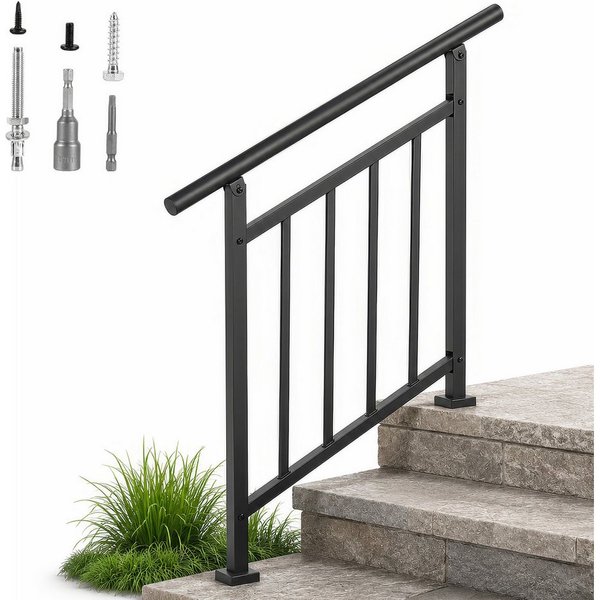 BlingBin Brüstungsgeländer Aussentreppenhandlauf, Geländer Hauseingang, Treppenhandlauf-Set, 95 cm Länge, 96 cm Höhe, Treppengeländer Seitliche Montage, Eingang