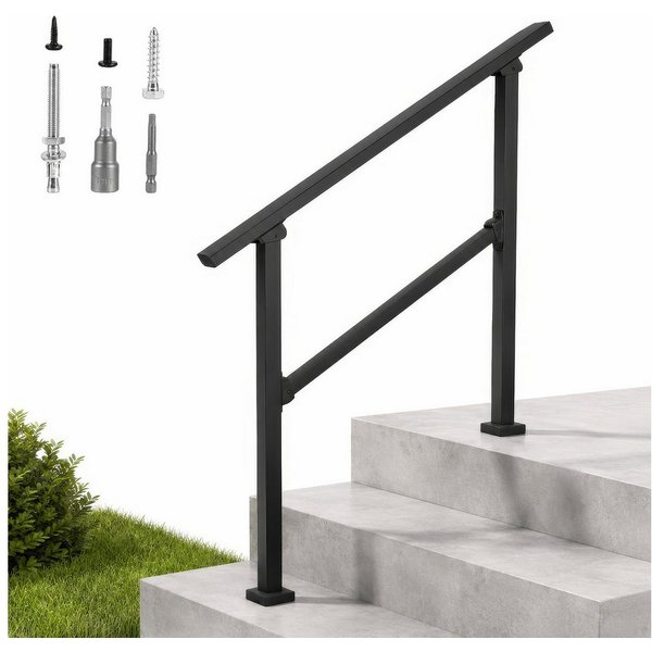 BlingBin Brüstungsgeländer Aussentreppenhandlauf, Geländer Hauseingang, Treppenhandlauf-Set, 95 cm Länge, 96 cm Höhe, Treppengeländer, seitlich montiert, 1-tlg.
