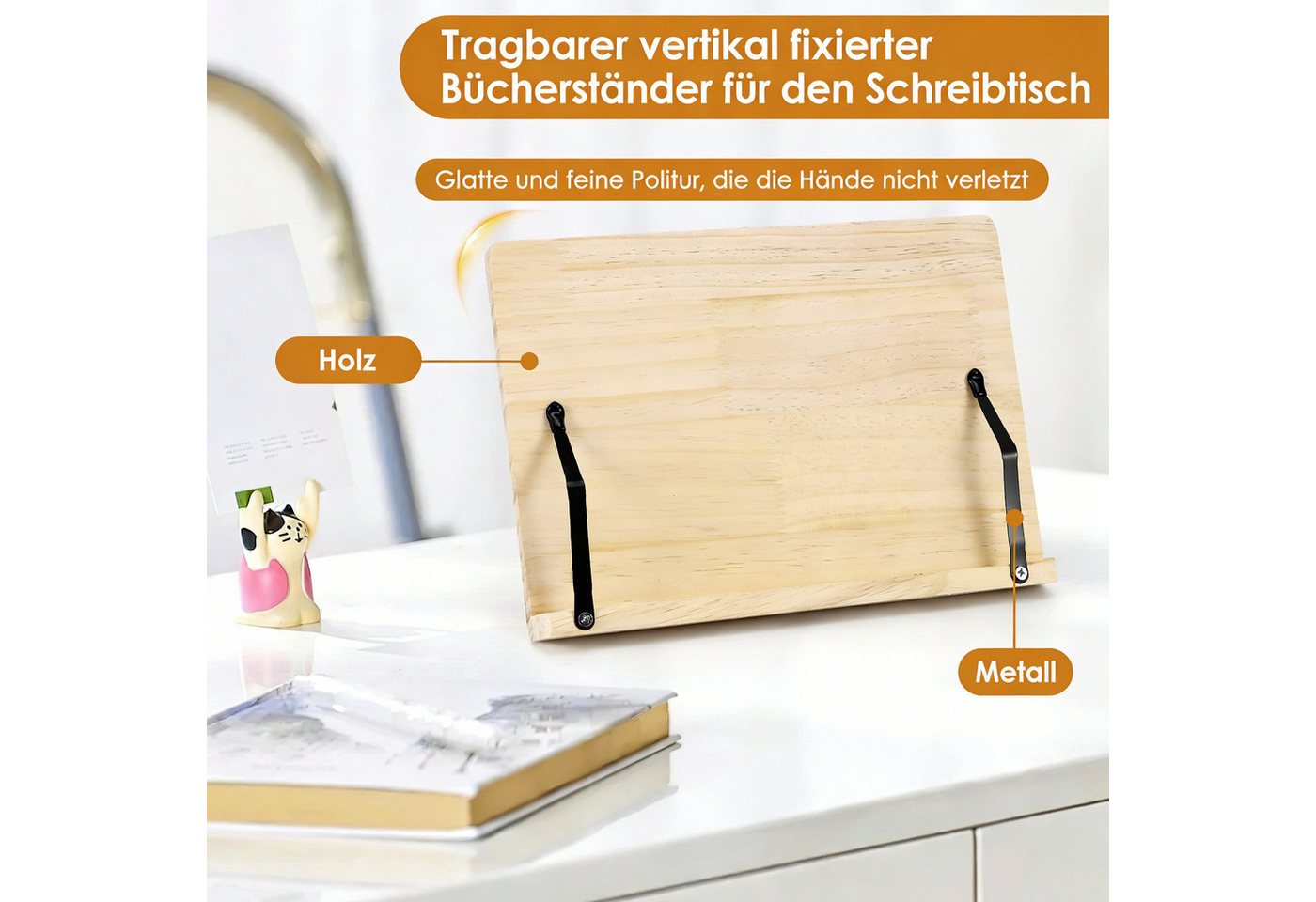 BlingBin Buchstütze Leseständer, Kochbuchhalter, Multifunktionaler Buchstützer (1 Stück, 1 St., 28 x 20 cm), 8-stufig verstellbarer für Küche, Büro, Augen- und  – Bild 3 von 5