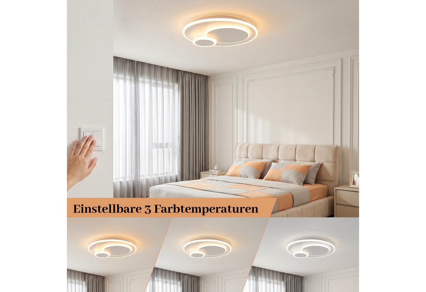 BlingBin Deckenleuchte 23W, 3000K/4500K/6500K Deckenlampe Kinderzimmerlampe, Memory Funktion, LED fest integriert, Warmweiß, Neutralweiß, Kaltweiß, Deck Licht K – Bild 3 von 5