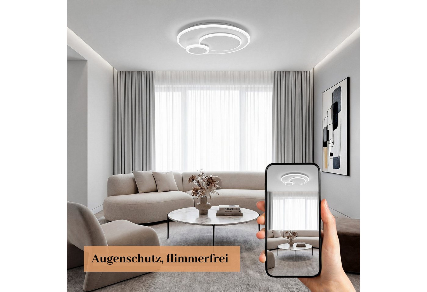 BlingBin Deckenleuchte 23W, 3000K/4500K/6500K Deckenlampe Kinderzimmerlampe, Memory Funktion, LED fest integriert, Warmweiß, Neutralweiß, Kaltweiß, Deck Licht K – Bild 4 von 5