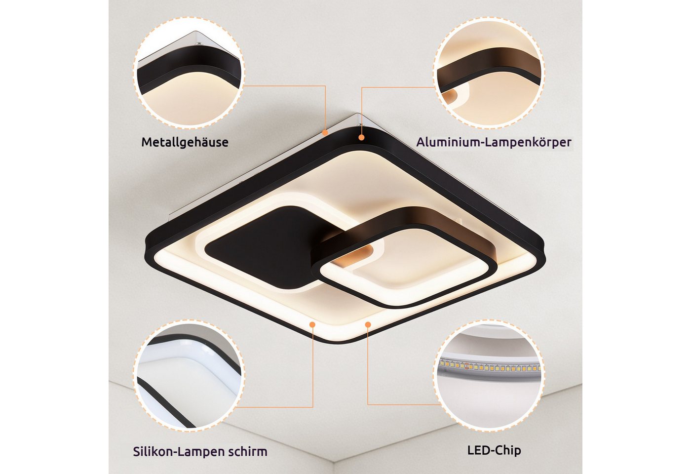 BlingBin Deckenleuchte LED Moderne 30W, 3000K/4500K/6500K 3000LM LED Deckenlampe, mit Memory Funktion, LED fest integriert, Neutralweiß, Warmweiß, Tageslichtwei – Bild 4 von 5