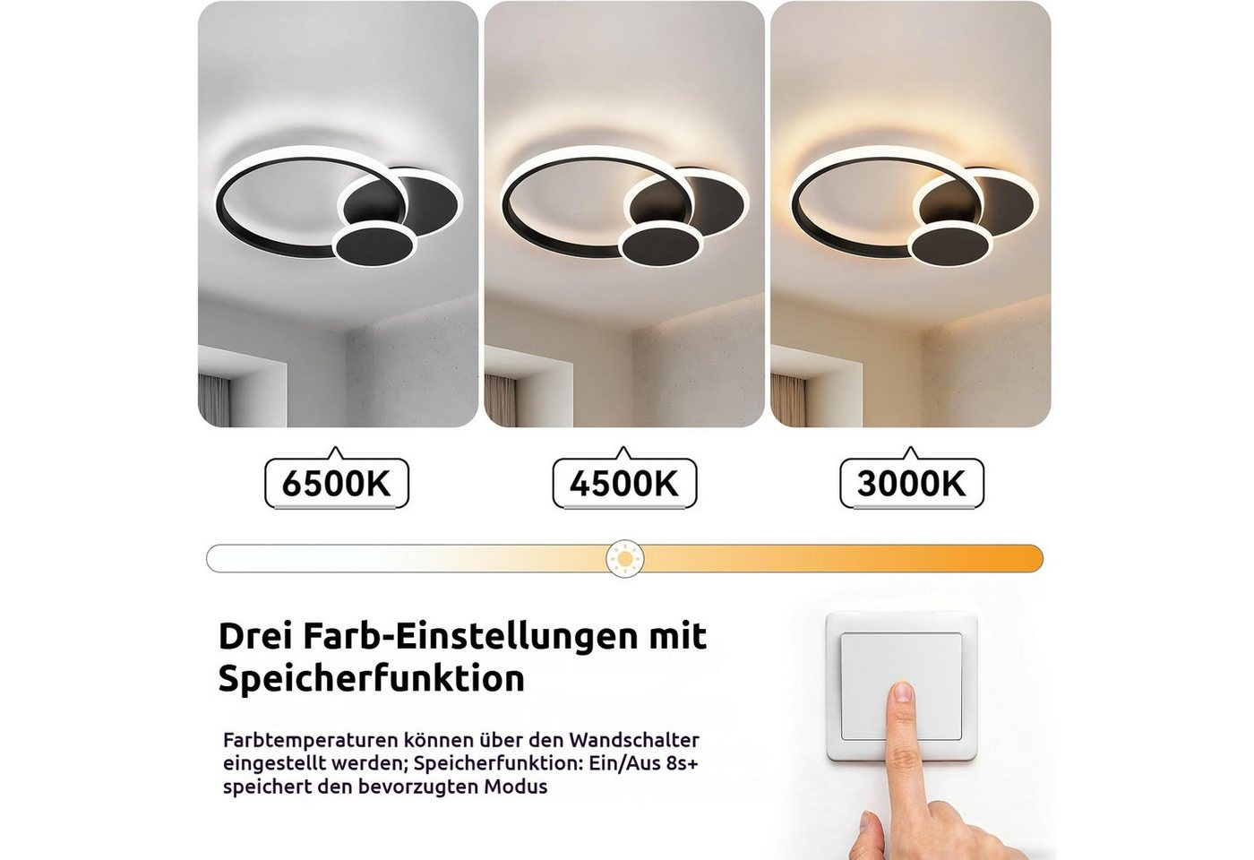 BlingBin Deckenleuchten Deckenlampe LED 32W, 3000K/4500K/6500K,3000lm,wohnzimmer lampe decke, mit Memory Funktion, LED fest integriert, warmweiß, neutralweiß, k – Bild 2 von 5