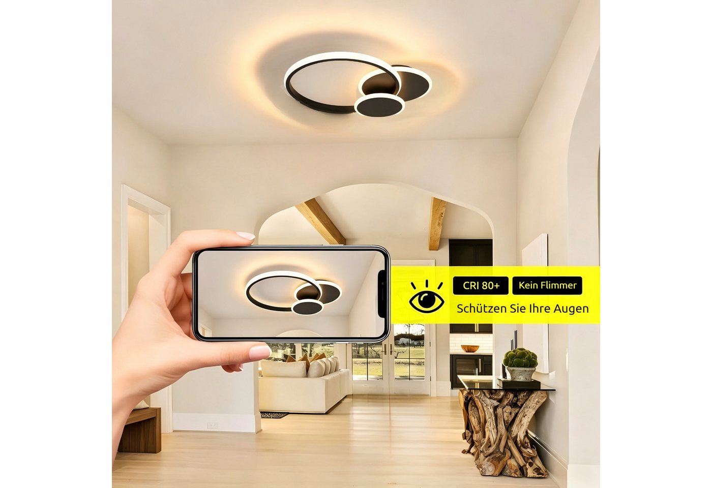 BlingBin Deckenleuchten Deckenlampe LED 32W, 3000K/4500K/6500K,3000lm,wohnzimmer lampe decke, mit Memory Funktion, LED fest integriert, warmweiß, neutralweiß, k – Bild 4 von 5