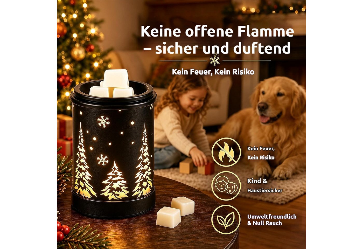 BlingBin Duftlampe Elektrische Duftlampe mit eingravierter Weihnachtsbaum-Gravur (1 Stück, 1 St., 15 × 10,3 × 10,3 cm), Aromalampe als Weihnachtsdekoration für  – Bild 3 von 5