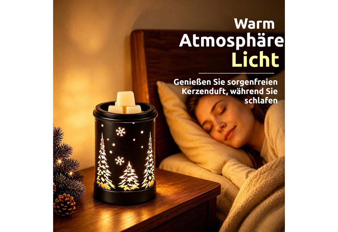 BlingBin Duftlampe Elektrische Duftlampe mit eingravierter Weihnachtsbaum-Gravur (1 Stück, 1 St., 15 × 10,3 × 10,3 cm), Aromalampe als Weihnachtsdekoration für  – Bild 4 von 5