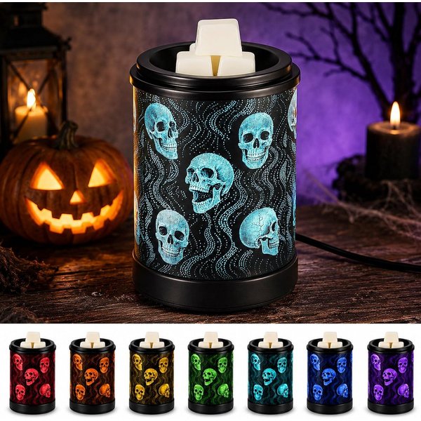 BlingBin Duftlampe Elektrische Totenkopf Aromalampe,Duftlampe mit 7-farbigen LED-Lichtern (1 Stück, 1 St., 15 × 10,3 × 10,3 cm), Duftwachs Wärmelampe für Raumdu