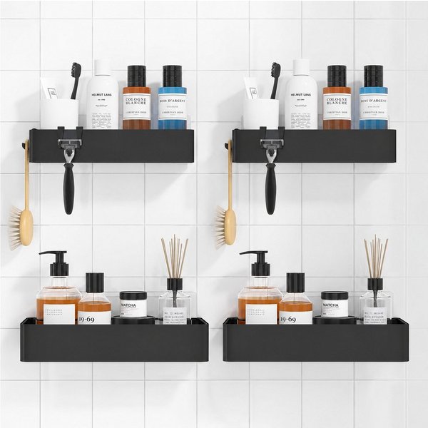 BlingBin Duschablage Ohne Bohren, 2/4 Stück Rostfreie Badezimmer Regal Selbstklebend, 4er Set 4-tlg., Halterung Duschkorb, Shampoo Halter Bad für Küche/Badezimm