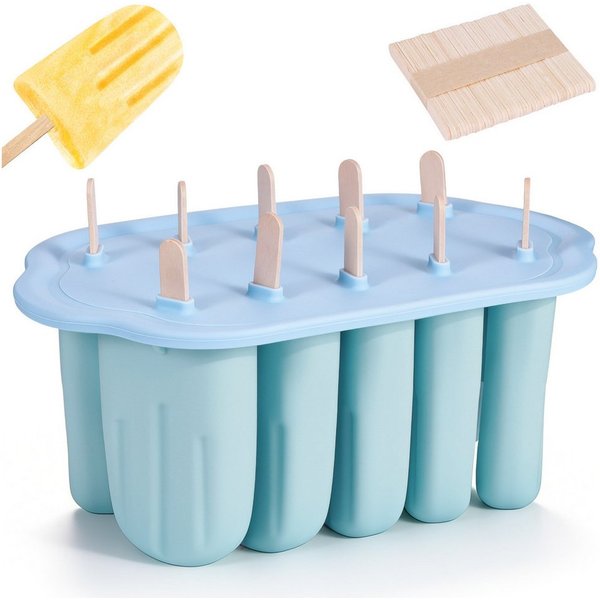 BlingBin Eisform 10 Hohlräume Eisformen Silikon, Eis Am Stiel Formen für Kinder, (1er Set 1-tlg), DIY Popsicle Formen mit 50 Stäbchen für Kinder & Erwachsene