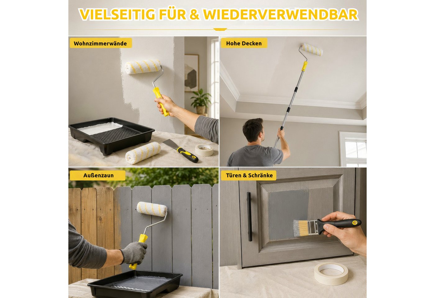 BlingBin Farbroller 21-teiliges Farbroller-Set mit 150 cm Teleskopstange, Rollen, Pinsel (21er Set, 21-St., 21-teiliges Farbroller-Set), und Schaber für Wände,  – Bild 5 von 5