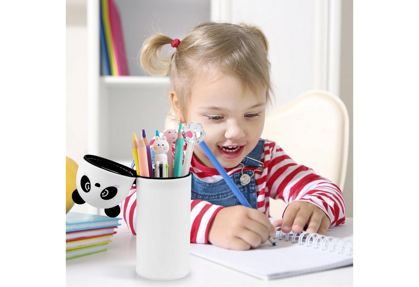 BlingBin Federmäppchen 2-in-1 Schulmäppchen Stiftbehälter aus weichem Silikon, Panda-Thema, (1 Stück, 1-tlg., 19 x 7 cm), Tischstifthalter Mäppchen Reißverschlu – Bild 4 von 5