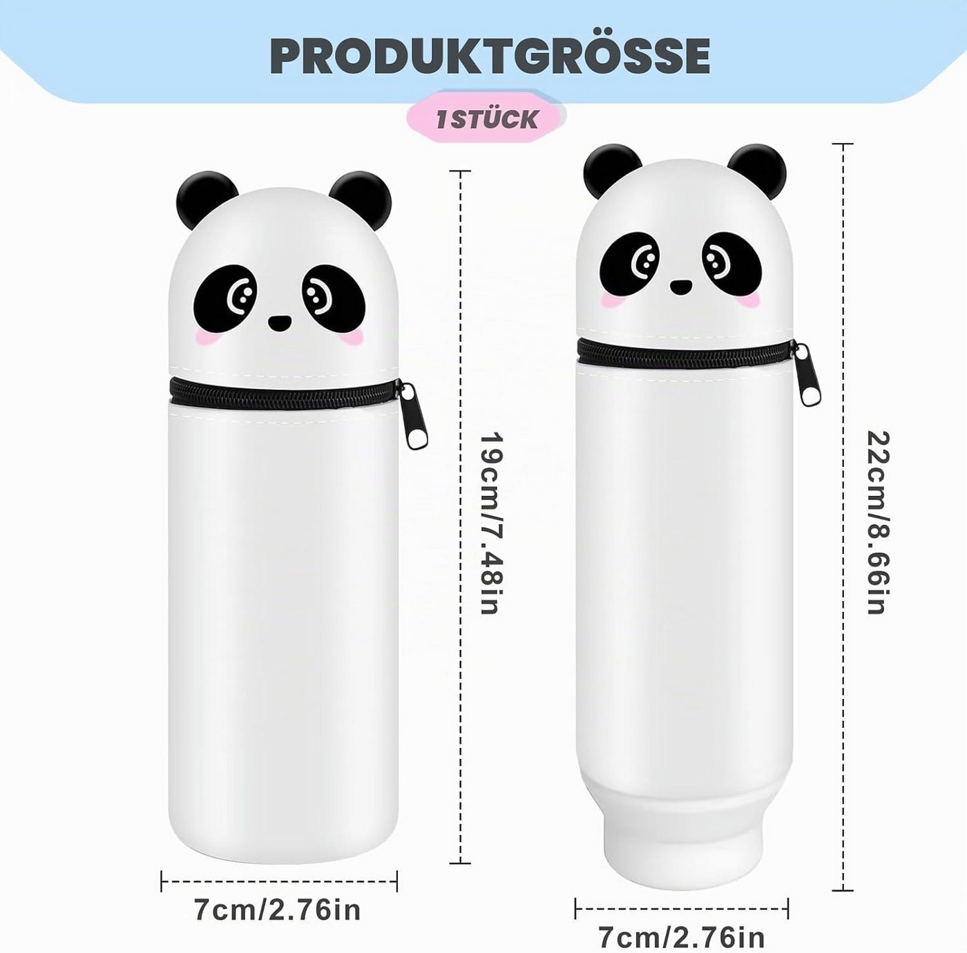 BlingBin Federmäppchen 2-in-1 Schulmäppchen Stiftbehälter aus weichem Silikon, Panda-Thema, (1 Stück, 1-tlg., 19 x 7 cm), Tischstifthalter Mäppchen Reißverschlu – Bild 5 von 5