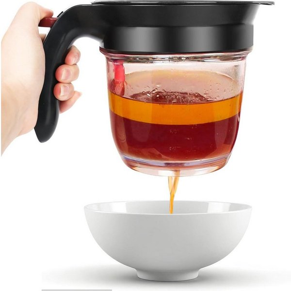 BlingBin Fetttrennkanne für Soßen, Fettabscheider 1000ml, Doppelfiltrations Fetttrenner, PP + ABS, (1er SET, 1-St., 1000 ml), für das Abschöpfen von Fett aus So