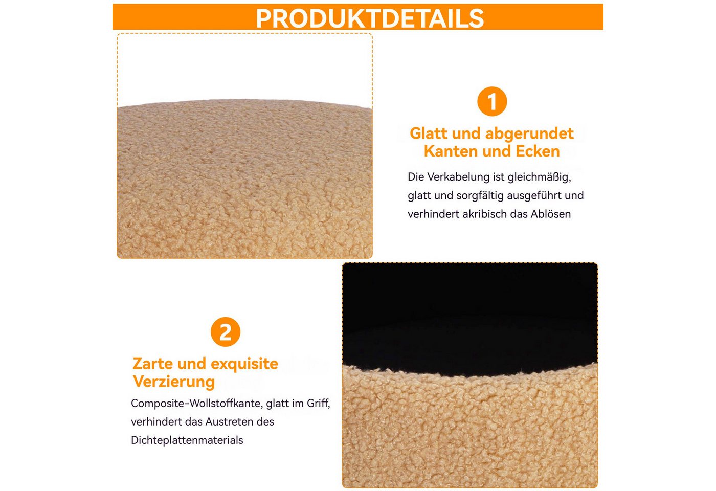 BlingBin Fußhocker mit Stauraum, Kleiner Stauraum, Ottomane, Teddy-Fleece Runder Hocker (2 Stück, 2 St., 34 x 31,5 cm), weiche hocker mit stauraum für Wohnzimme – Bild 2 von 5
