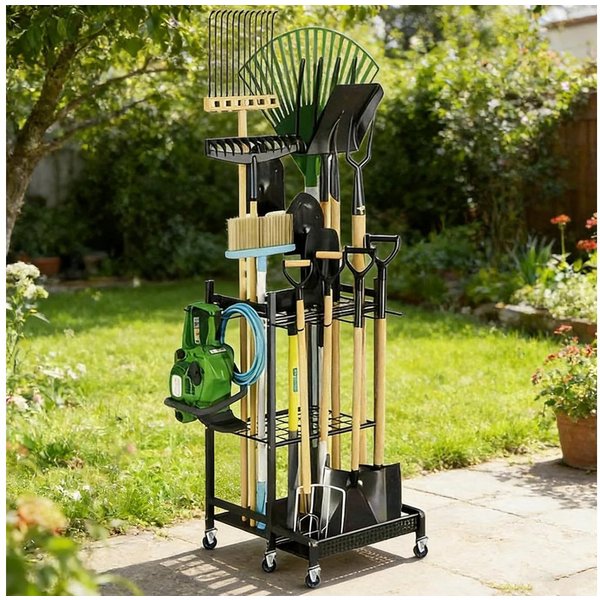 BlingBin Gartengerätehalter Gartengeräte Ständer mit Haken & Rädern, Gartenwerkzeug-Organizer, (1er Set, 1-tlg., Belastbarkeit maximal: 30KG, 49,71*42,9*77,9cm,