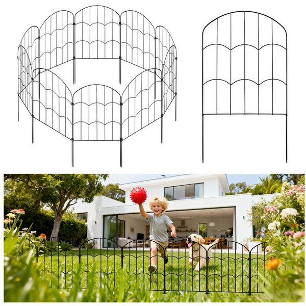 BlingBin Gartenzaun Metall Gartenzaun 3,3 m Bogenform, (10er-Packung, 1-St., 10er Set Beetzaun mit Erdspießen oder Klicksystem, Rostfrei), Dekorativer Rasenzaun