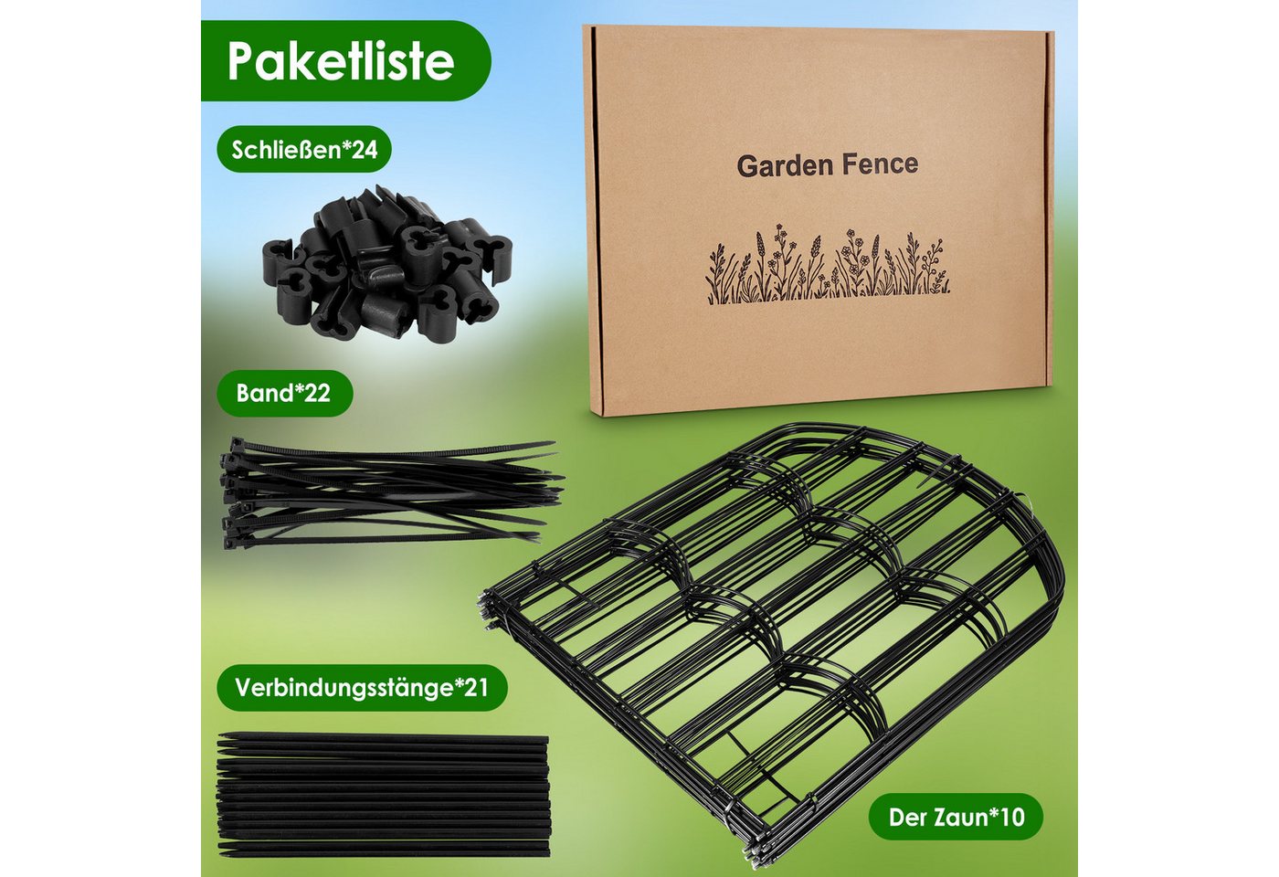 BlingBin Gartenzaun Metall Gartenzaun 3,3 m Bogenform, (10er-Packung, 1-St., 10er Set Beetzaun mit Erdspießen oder Klicksystem, Rostfrei), Dekorativer Rasenzaun – Bild 2 von 5