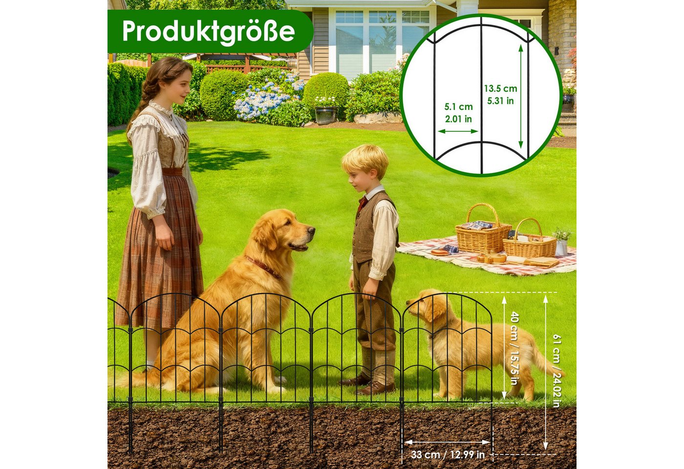 BlingBin Gartenzaun Metall Gartenzaun 3,3 m Bogenform, (10er-Packung, 1-St., 10er Set Beetzaun mit Erdspießen oder Klicksystem, Rostfrei), Dekorativer Rasenzaun – Bild 3 von 5