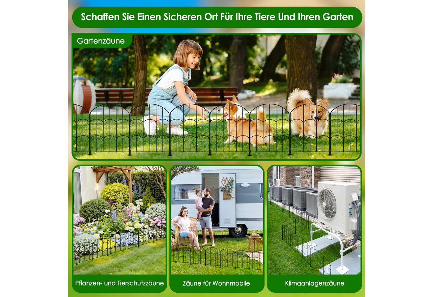 BlingBin Gartenzaun Metall Gartenzaun 3,3 m Bogenform, (10er-Packung, 1-St., 10er Set Beetzaun mit Erdspießen oder Klicksystem, Rostfrei), Dekorativer Rasenzaun – Bild 5 von 5