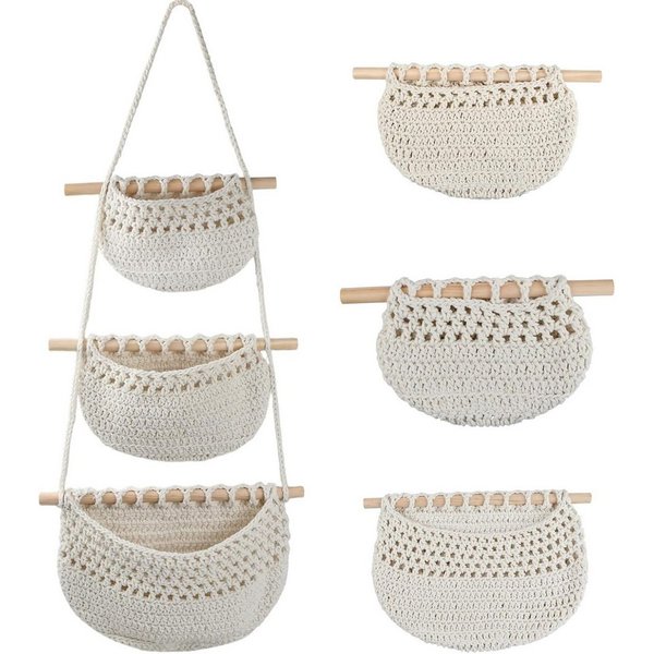 BlingBin Hängekorb Wand Aufbewahrung, 3 Etagen Hängeorganizer Makramee Obstkorb (1er Set, 1 St., 33 x 80 cm), Wand Hängender Organizer für Badezimmer Schlafzimm