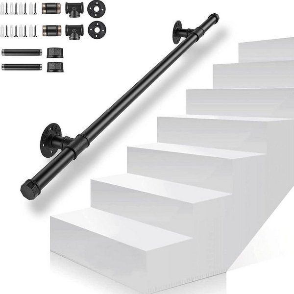 BlingBin Handlauf 150 / 100 cm verzinkter rutschfester Wandhandlauf, 100 cm Gesamtlänge, (1er Set, 1 St., 150cm/100cm), wetterfestes Treppengeländer für Bad, Kü