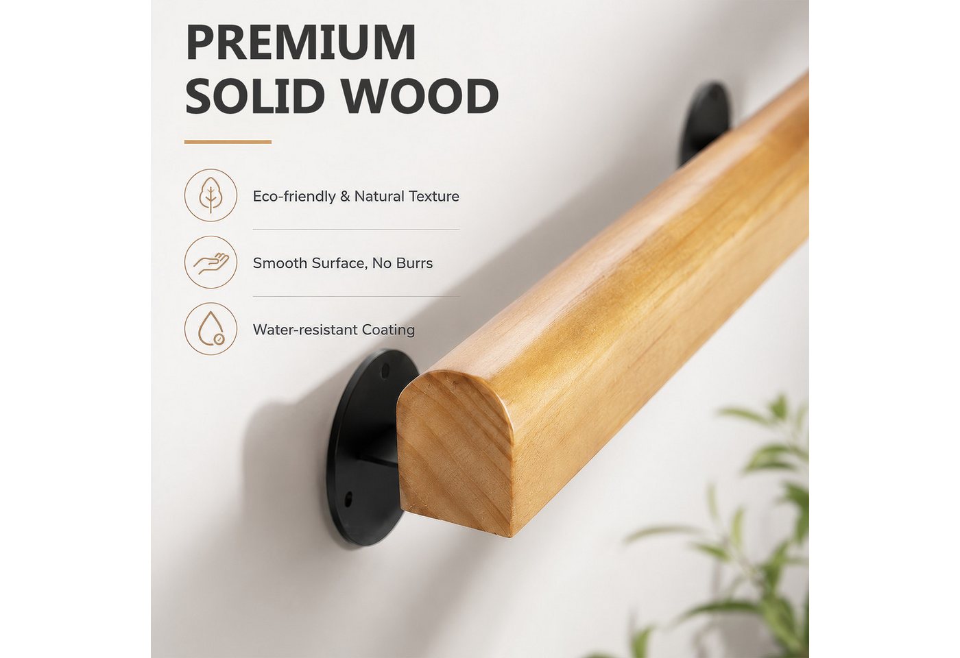 BlingBin Handlauf Treppengeländer Geländer Treppenhandläufe aus Holz 50/80/120cm, 50 cm Gesamtlänge, (1 Stück, 1 St., 50cm), Rutschfester Holzhandlauf Treppenge – Bild 3 von 5