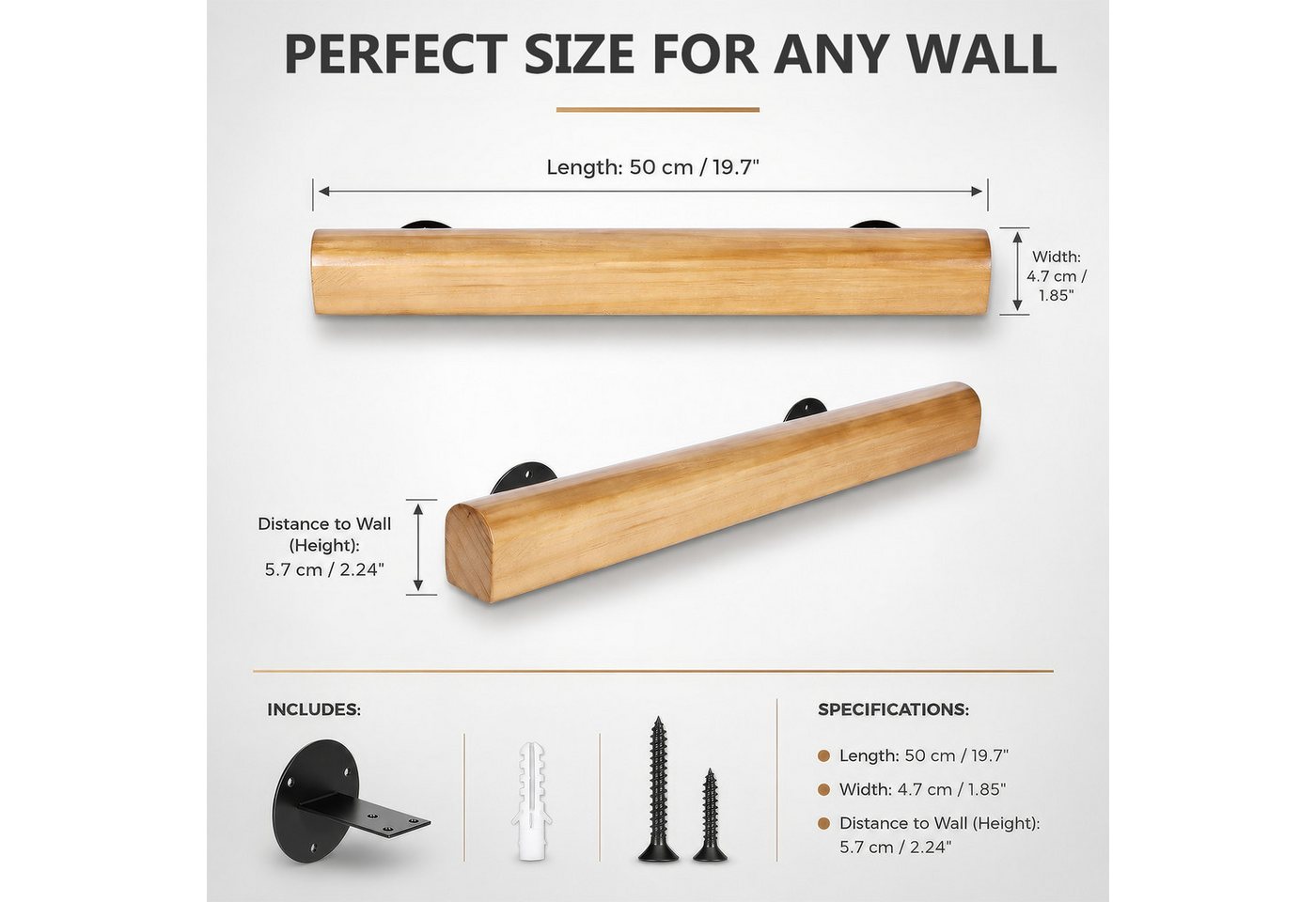 BlingBin Handlauf Treppengeländer Geländer Treppenhandläufe aus Holz 50/80/120cm, 50 cm Gesamtlänge, (1 Stück, 1 St., 50cm), Rutschfester Holzhandlauf Treppenge – Bild 5 von 5