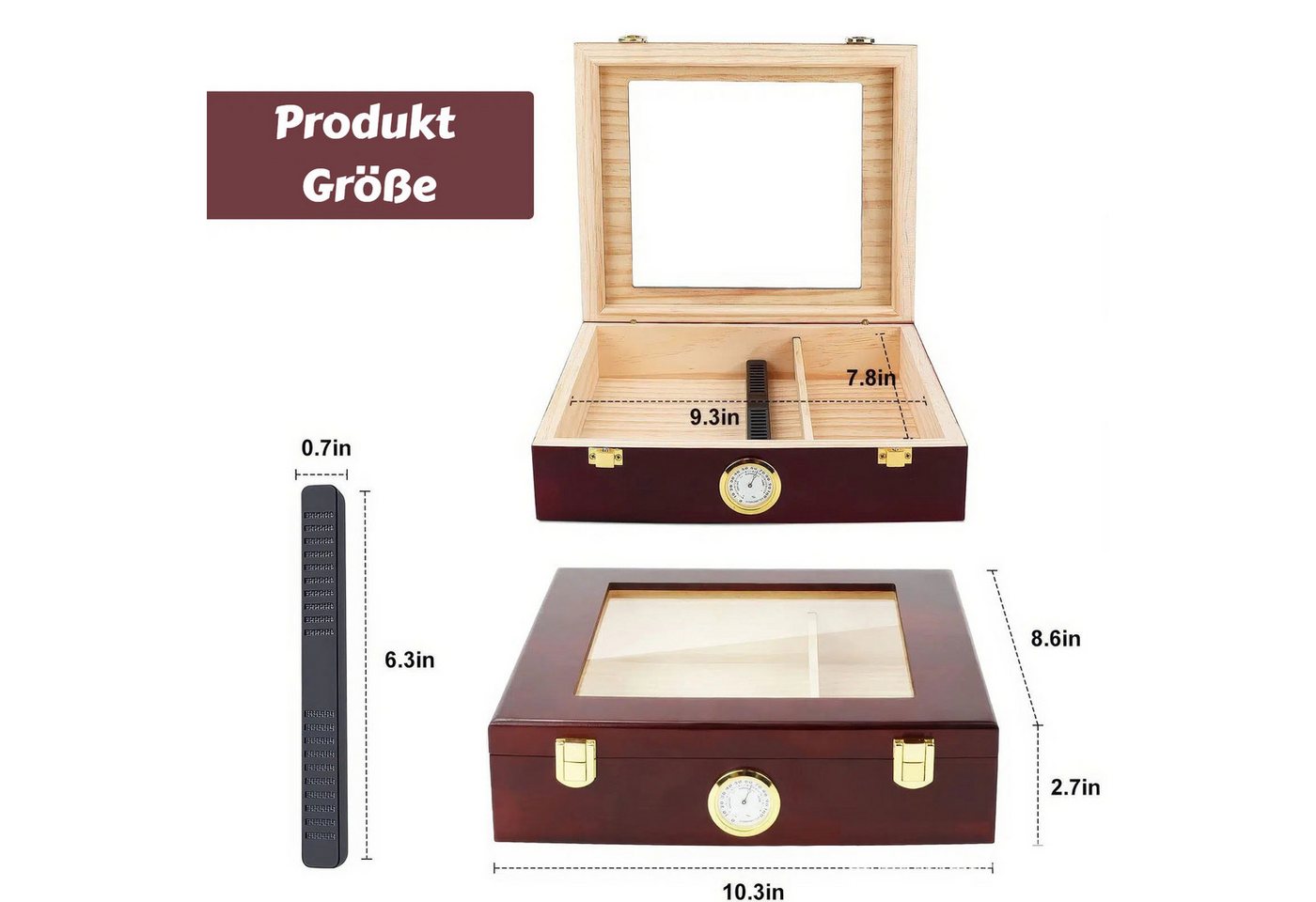 BlingBin Humidor Zigarren Humidor Zeder Desktop Box, Aufbewahrungbox, Zigarrenetui mit Trennwand und Hygrometer, Geschenk für Mann – Bild 2 von 5