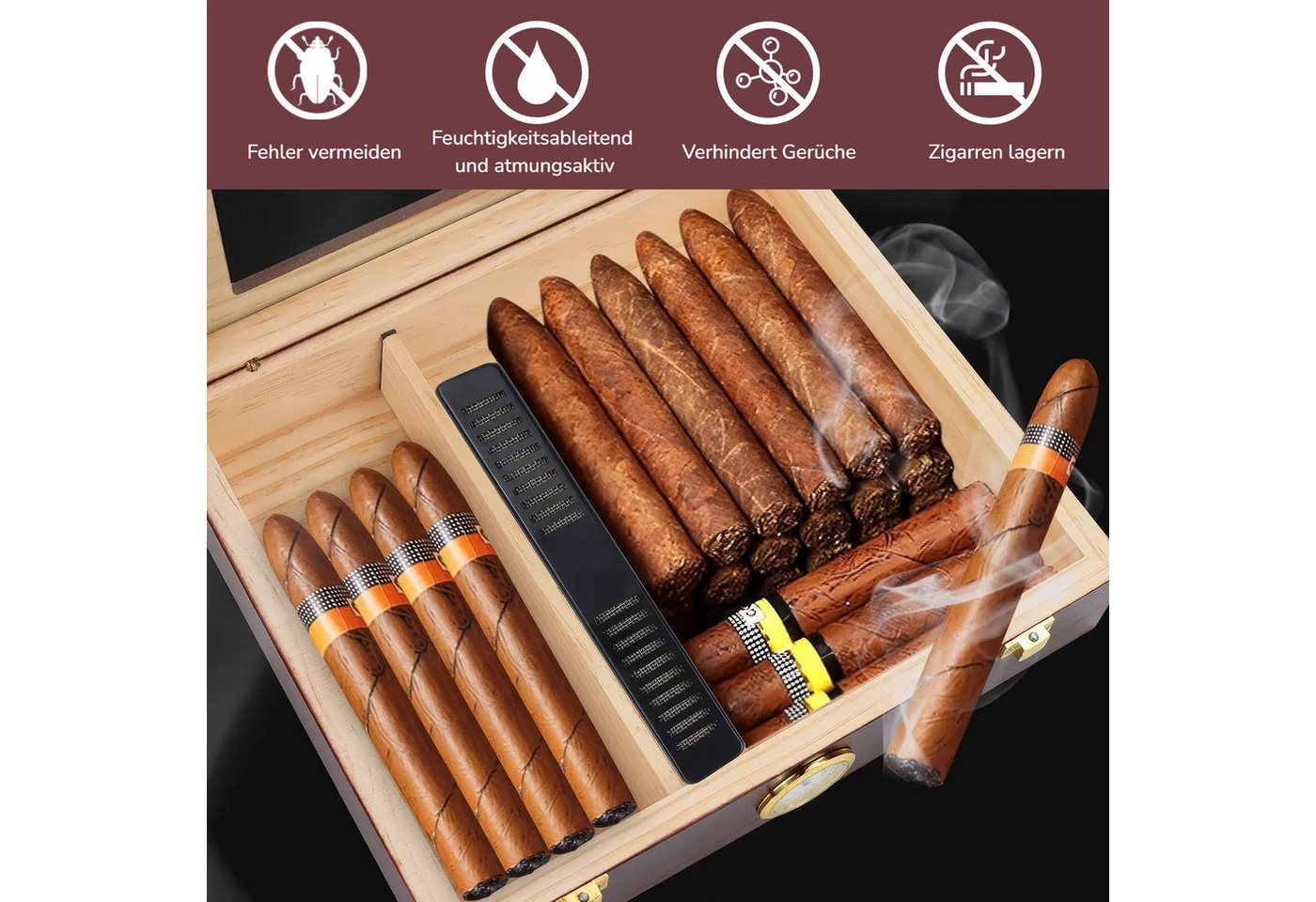 BlingBin Humidor Zigarren Humidor Zeder Desktop Box, Aufbewahrungbox, Zigarrenetui mit Trennwand und Hygrometer, Geschenk für Mann – Bild 5 von 5