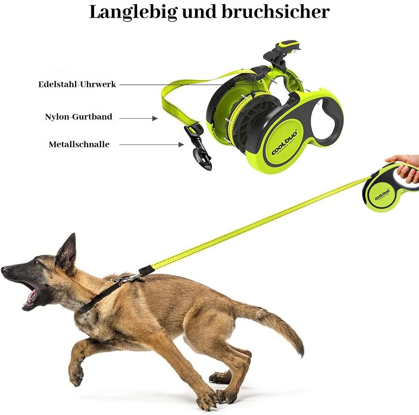 BlingBin Hundeleine Einziehbar, robuste, 360° verhedderungsfrei, 5 m Verlängerungsleine, Nylon,Kunststoff,Edelstahl (1 Stück, 1-tlg., 5M), ausziehbare Hundelein – Bild 3 von 5