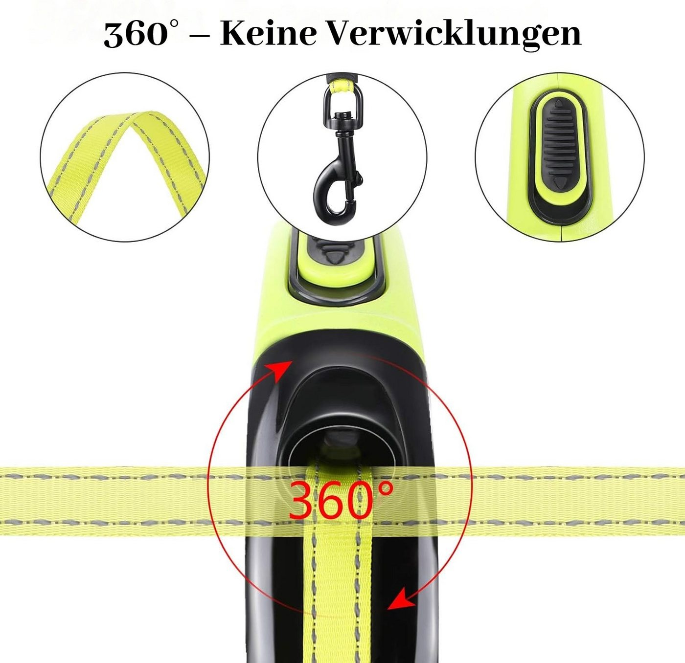 BlingBin Hundeleine Einziehbar, robuste, 360° verhedderungsfrei, 5 m Verlängerungsleine, Nylon,Kunststoff,Edelstahl (1 Stück, 1-tlg., 5M), ausziehbare Hundelein – Bild 4 von 5