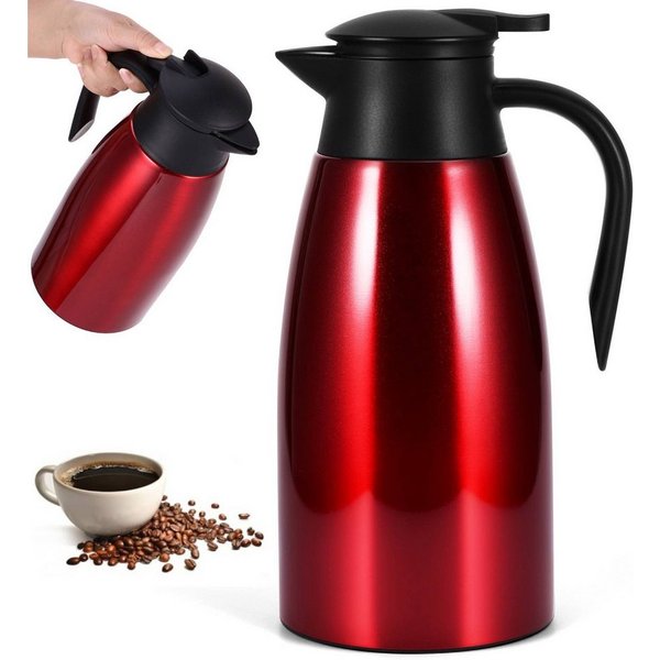 BlingBin Isolierkanne 2,1L Doppelwandige Vakuumisolierung Kaffeekanne, Thermoskanne, 2.1 l, (304 Edelstahl Isolierte Wasserkocher mit Auslaufsicherem Deckel, 24