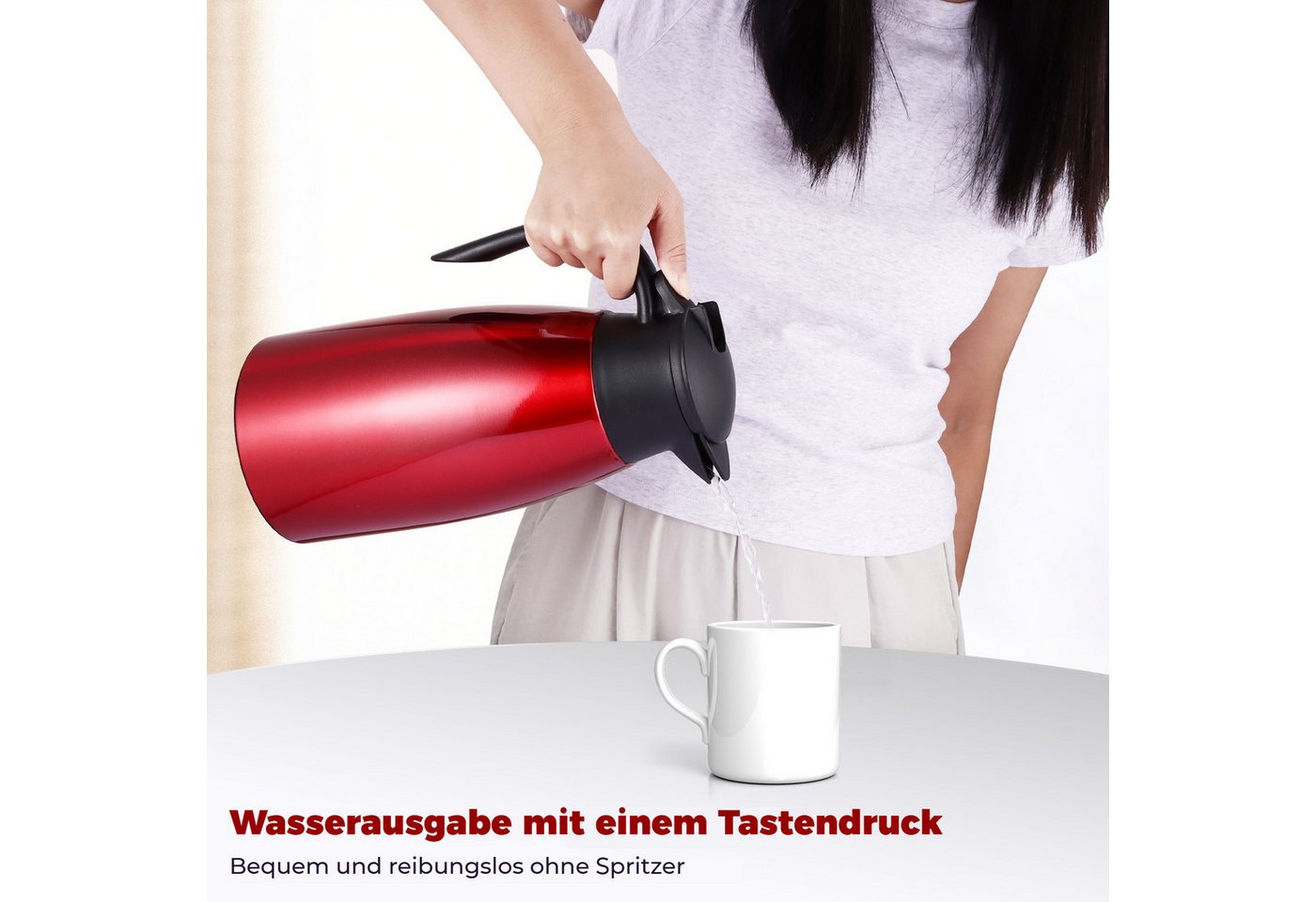 BlingBin Isolierkanne 2,1L Doppelwandige Vakuumisolierung Kaffeekanne, Thermoskanne, 2.1 l, (304 Edelstahl Isolierte Wasserkocher mit Auslaufsicherem Deckel, 24 – Bild 3 von 5
