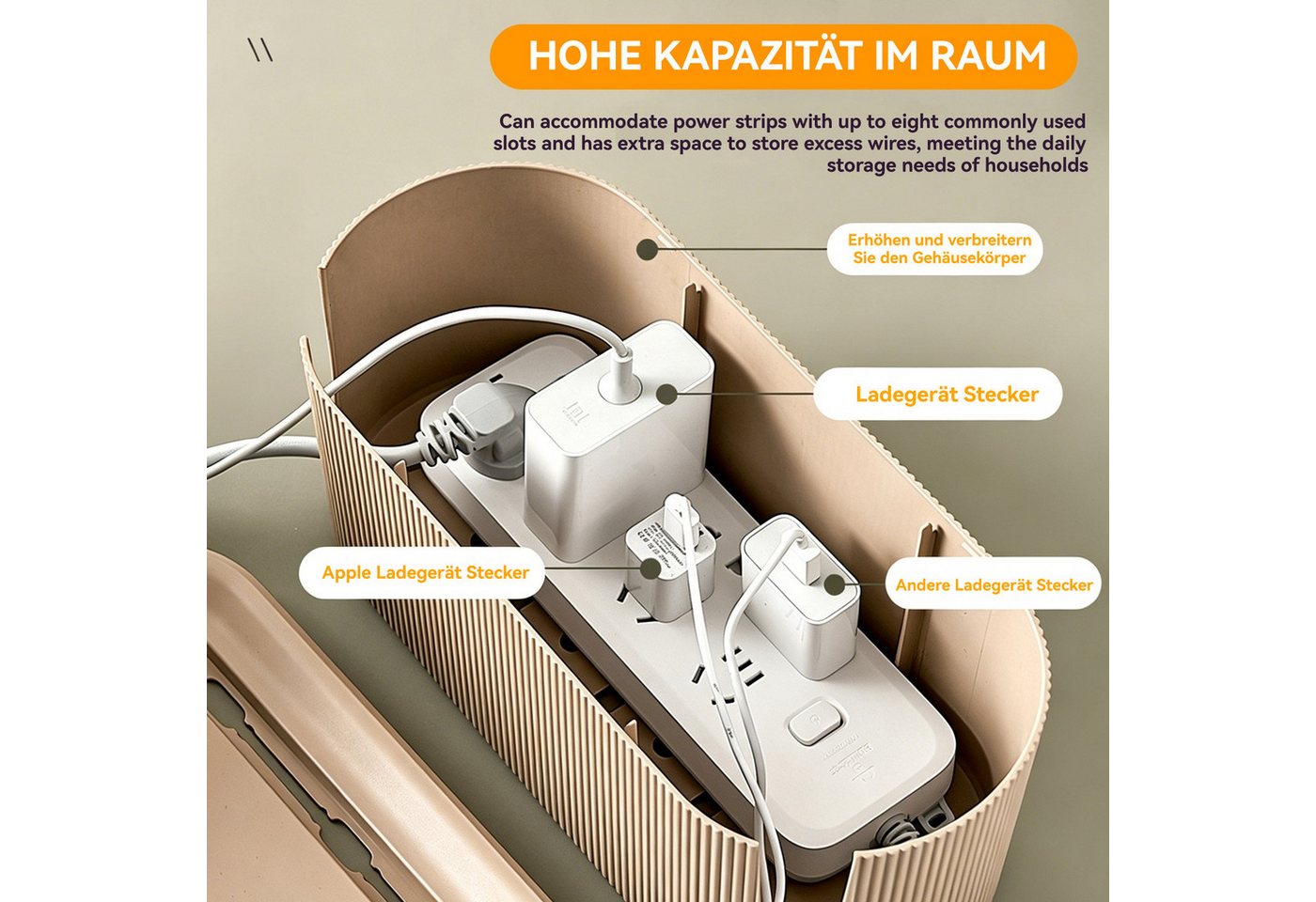 BlingBin Kabelbox Steckdosenbox Kabelmanagement Box Cord Organizer Box Aufbewahrungsbox, (1 Stück, 1-tlg., Verstecken und Ordnen von Kabeln,31x13.5x12.5cm), Dra – Bild 4 von 5