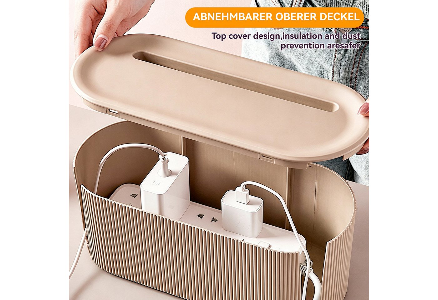 BlingBin Kabelbox Steckdosenbox Kabelmanagement Box Cord Organizer Box Aufbewahrungsbox, (1 Stück, 1-tlg., Verstecken und Ordnen von Kabeln,31x13.5x12.5cm), Dra – Bild 5 von 5