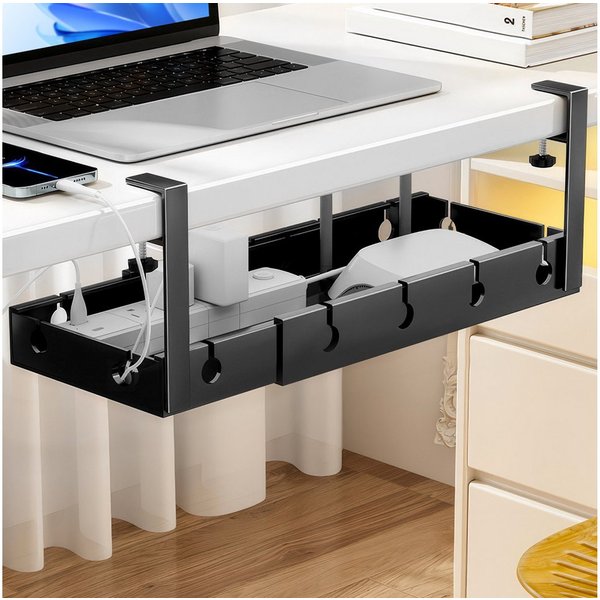 BlingBin Kabelkanal Kabel-Management-Tablett unter dem Schreibtisch, ohne Bohren (1 Stück, 1-St., 43-74 x 19 x 14 cm), Kabelkorb zum Verwalten von Kabeln und St