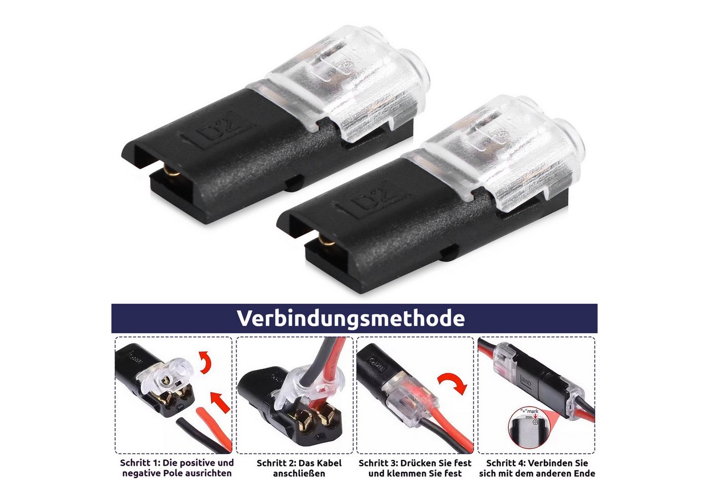 BlingBin Kabelverbinder-Sortiment 100 Stück 2‑polige Kabelsteckverbinder, wasserdicht hitzebeständig, 100er Set, 100-tlg., 100 Stück 2-Polig Kabel Steckverbinde – Bild 5 von 5