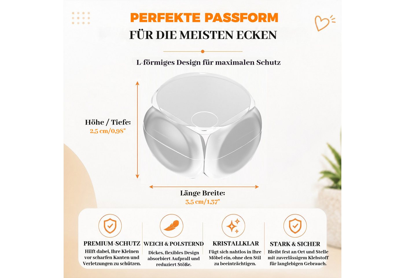 BlingBin Kindersicherung 20 Stück transparenter Eckenschutz selbstklebend,L‑, T‑ und rundförmig, weicher Tischkantenschutz, babyfreundliche Kindersicherung für  – Bild 4 von 5